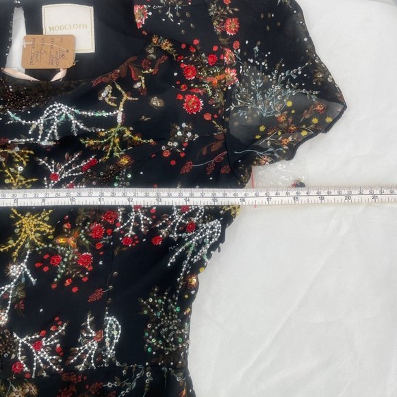 NWT ModCloth Embellished to Perfection Beaded Sequin Dress S Black Floral A Line - Picture 9 of 10